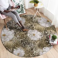 African Leopard Floral Pattern Round Carpet Sahara Pearl