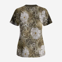 African Leopard Floral Pattern Scrub Top Sahara Pearl