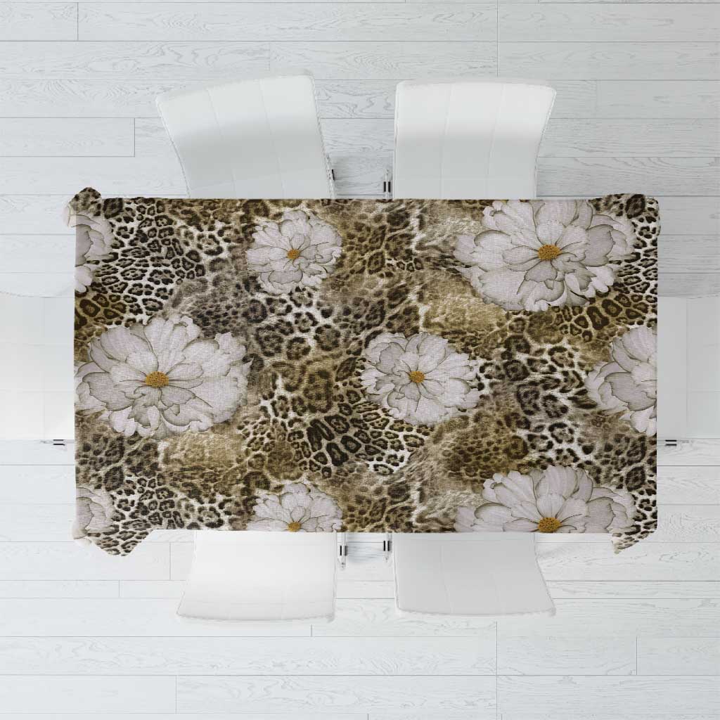 African Leopard Floral Pattern Tablecloth Sahara Pearl