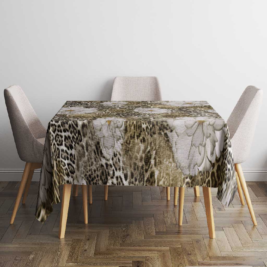 African Leopard Floral Pattern Tablecloth Sahara Pearl