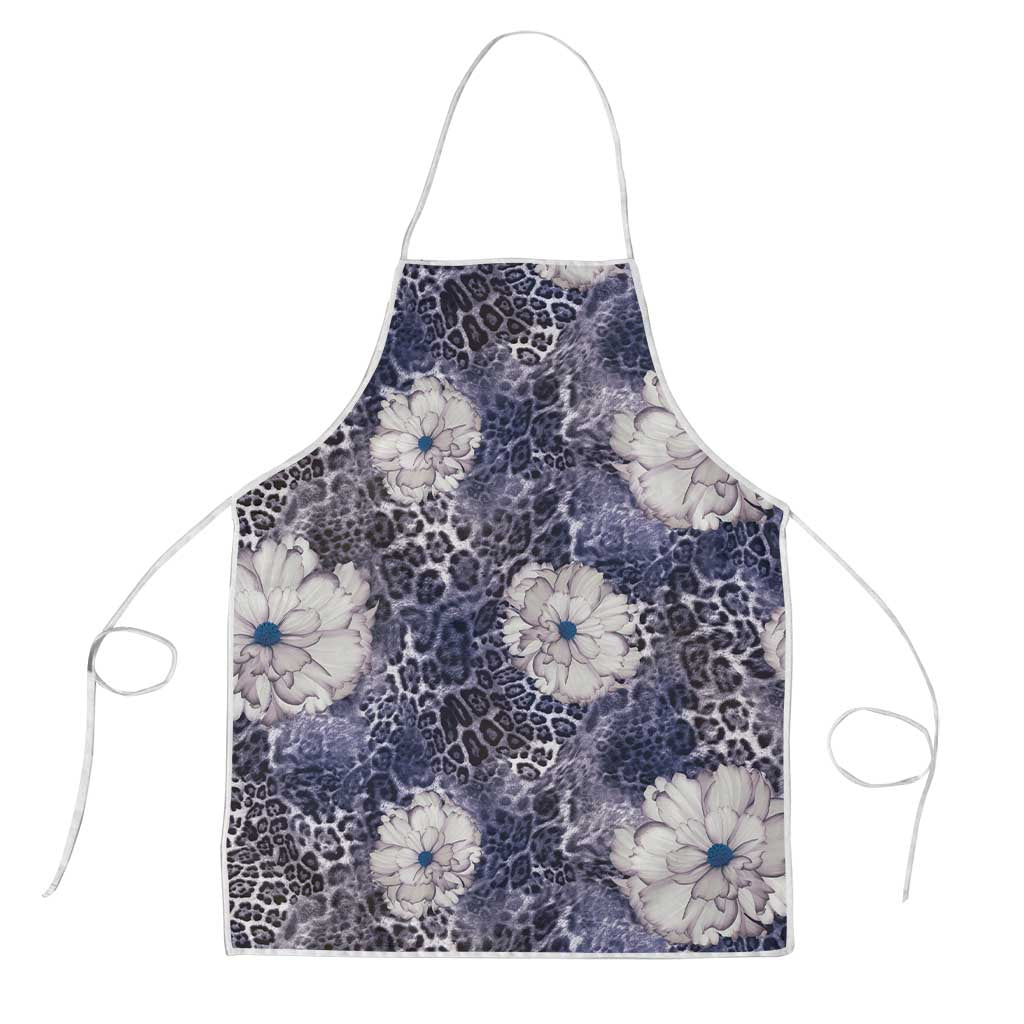 African Leopard Floral Pattern Apron Nile Indigo