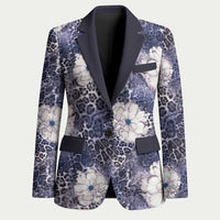 African Leopard Floral Pattern Blazer Nile Indigo