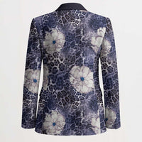 African Leopard Floral Pattern Blazer Nile Indigo