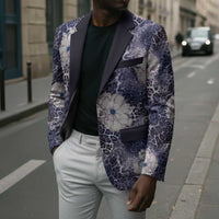 African Leopard Floral Pattern Blazer Nile Indigo
