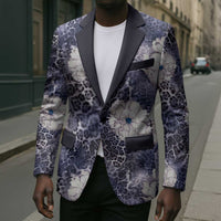 African Leopard Floral Pattern Blazer Nile Indigo