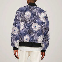 African Leopard Floral Pattern Bomber Jacket Nile Indigo