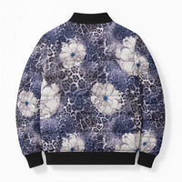 African Leopard Floral Pattern Bomber Puffer Jacket Nile Indigo