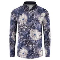 African Leopard Floral Pattern Button Sweatshirt Nile Indigo