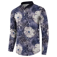 African Leopard Floral Pattern Button Sweatshirt Nile Indigo