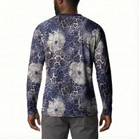 African Leopard Floral Pattern Button Sweatshirt Nile Indigo