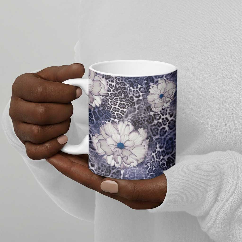 African Leopard Floral Pattern Ceramic Mug Nile Indigo