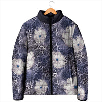 African Leopard Floral Pattern Padded Jacket Nile Indigo