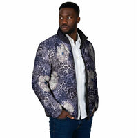 African Leopard Floral Pattern Padded Jacket Nile Indigo