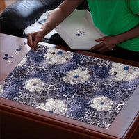 African Leopard Floral Pattern Puzzle Nile Indigo