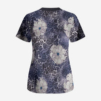African Leopard Floral Pattern Scrub Top Nile Indigo
