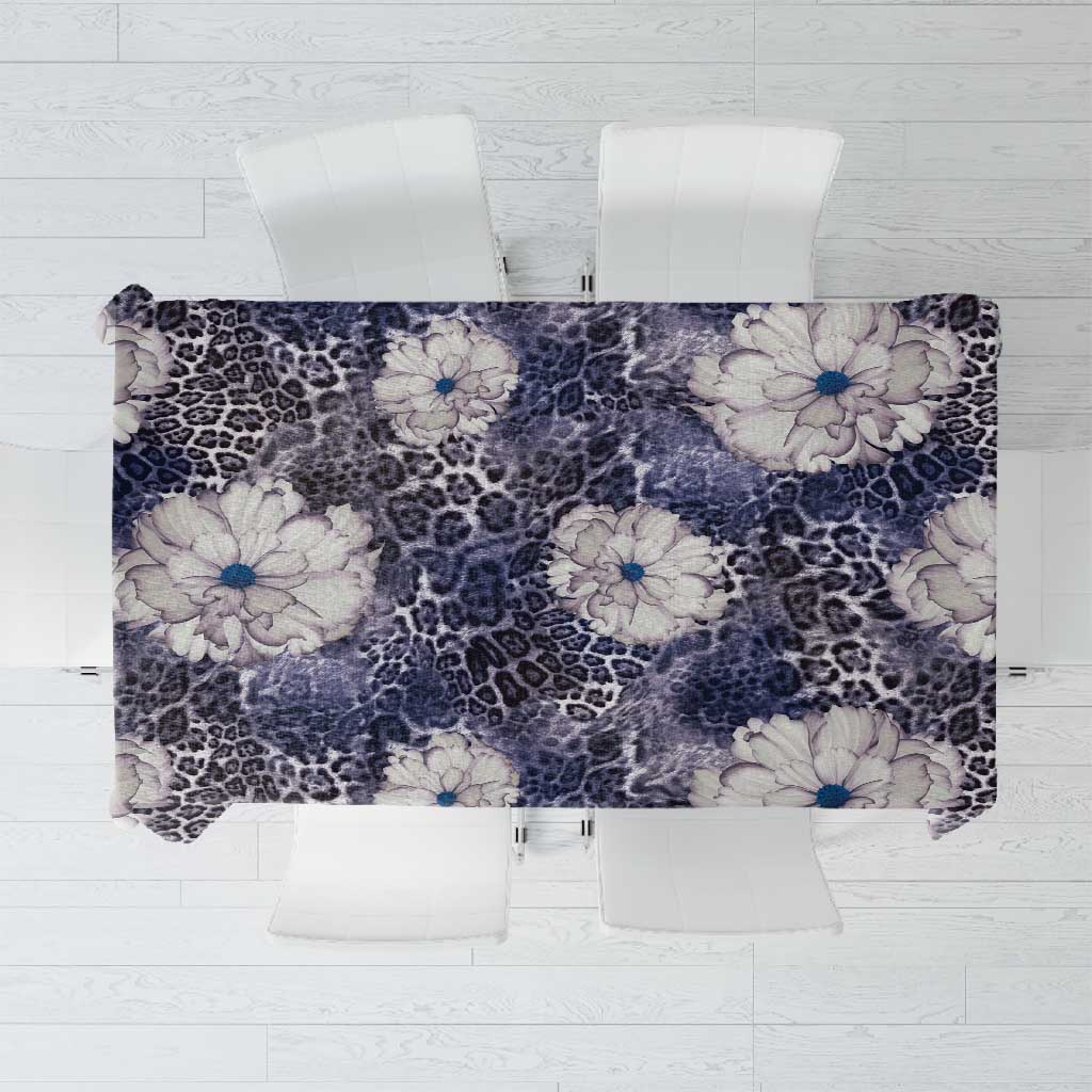 African Leopard Floral Pattern Tablecloth Nile Indigo