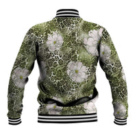 African Leopard Floral Pattern Baseball Jacket Safari Moss