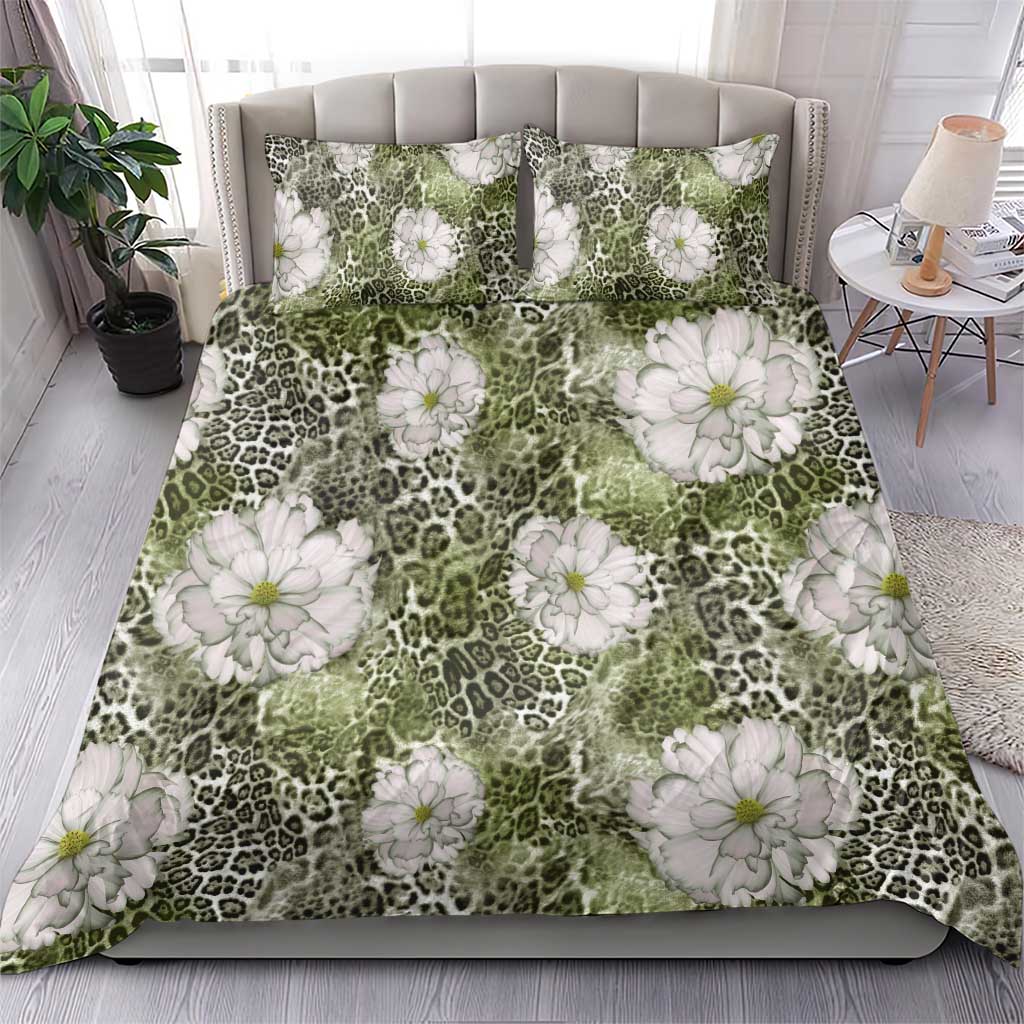 African Leopard Floral Pattern Bedding Set Safari Moss