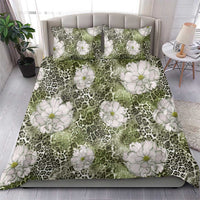 African Leopard Floral Pattern Bedding Set Safari Moss