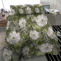 African Leopard Floral Pattern Bedding Set Safari Moss