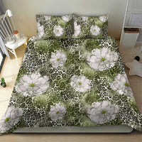 African Leopard Floral Pattern Bedding Set Safari Moss