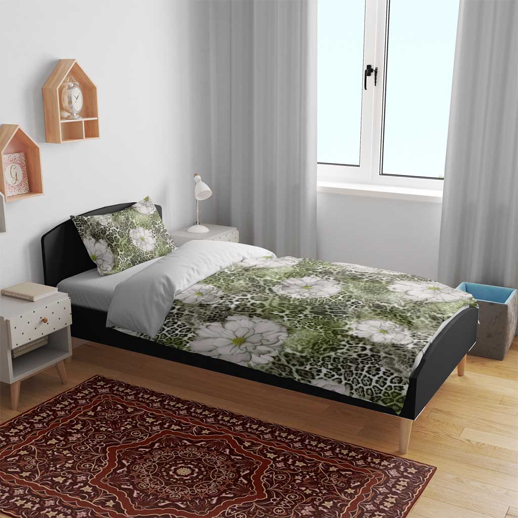 African Leopard Floral Pattern Bedding Set Safari Moss