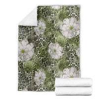 African Leopard Floral Pattern Blanket Safari Moss