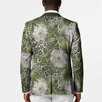 African Leopard Floral Pattern Blazer Safari Moss