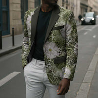 African Leopard Floral Pattern Blazer Safari Moss