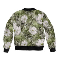 African Leopard Floral Pattern Bomber Jacket Safari Moss