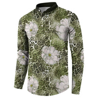 African Leopard Floral Pattern Button Sweatshirt Safari Moss