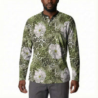 African Leopard Floral Pattern Button Sweatshirt Safari Moss