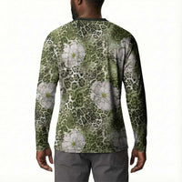 African Leopard Floral Pattern Button Sweatshirt Safari Moss