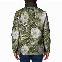 African Leopard Floral Pattern Padded Jacket Safari Moss