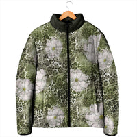 African Leopard Floral Pattern Padded Jacket Safari Moss