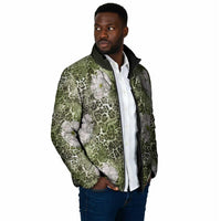 African Leopard Floral Pattern Padded Jacket Safari Moss