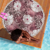 African Leopard Floral Pattern Beach Blanket Sunset Mauve