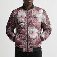 African Leopard Floral Pattern Bomber Puffer Jacket Sunset Mauve