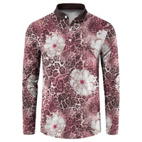 African Leopard Floral Pattern Button Sweatshirt Sunset Mauve