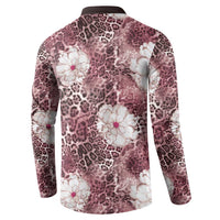 African Leopard Floral Pattern Button Sweatshirt Sunset Mauve