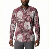 African Leopard Floral Pattern Button Sweatshirt Sunset Mauve