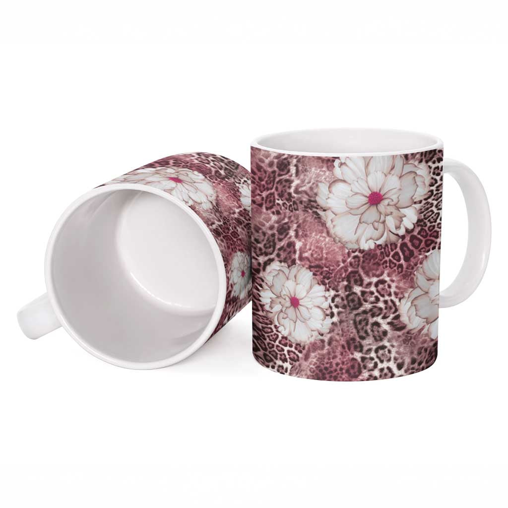 African Leopard Floral Pattern Ceramic Mug Sunset Mauve