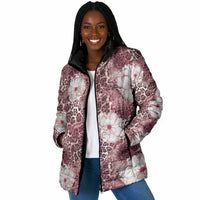 African Leopard Floral Pattern Padded Jacket Sunset Mauve