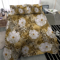 African Leopard Floral Pattern Bedding Set Savannah Gold