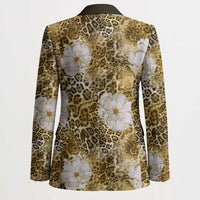 African Leopard Floral Pattern Blazer Savannah Gold