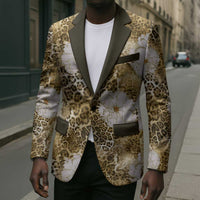 African Leopard Floral Pattern Blazer Savannah Gold