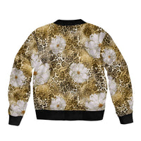 African Leopard Floral Pattern Bomber Jacket Savannah Gold