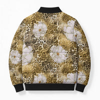 African Leopard Floral Pattern Bomber Puffer Jacket Savannah Gold