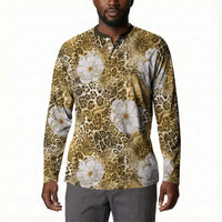 African Leopard Floral Pattern Button Sweatshirt Savannah Gold
