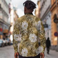 African Leopard Floral Pattern Long Sleeve Button Shirt Savannah Gold